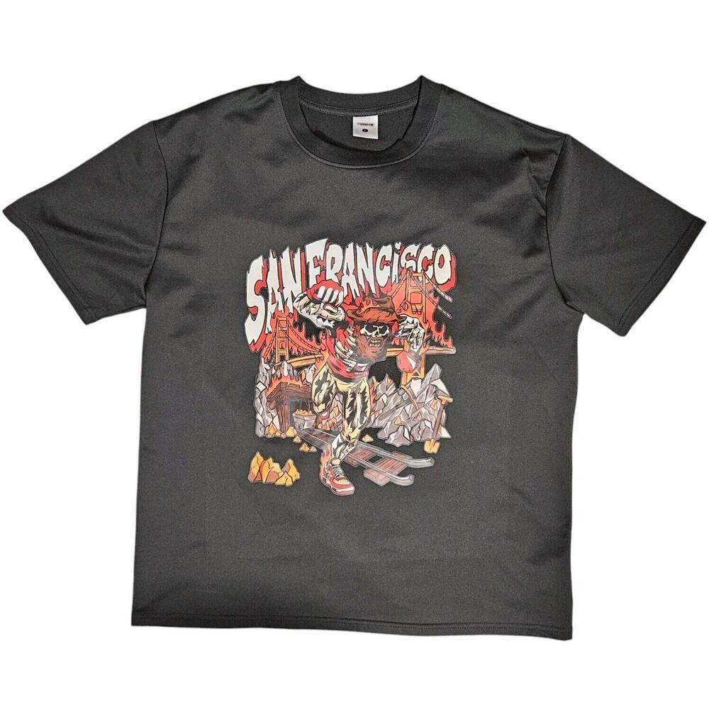 San Francisco Football Graphic T-Shirt Skeleton Trend Trendys Black Mens L Retro